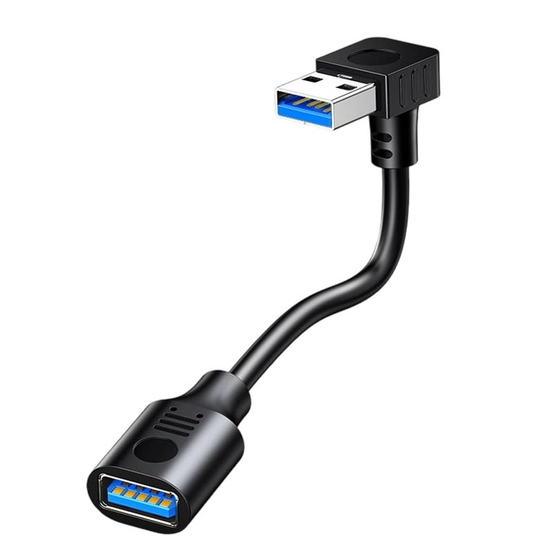 90 Degree Angled USB 3.0 Extension Cable Down Bend Space Saving Design 0.3m Black - Image 1